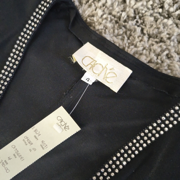 Vintage Cache Black Formal Wrap Dress Sparkle Rhinestone Double Side Slit - Picture 3 of 5